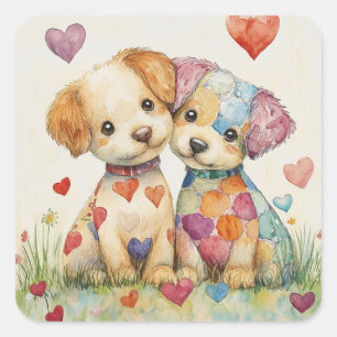 Patchwork Pups Valentine Square Sticker