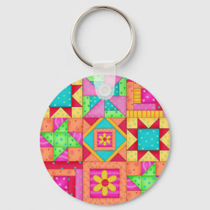 Patchwork Quilt Art Key Chain