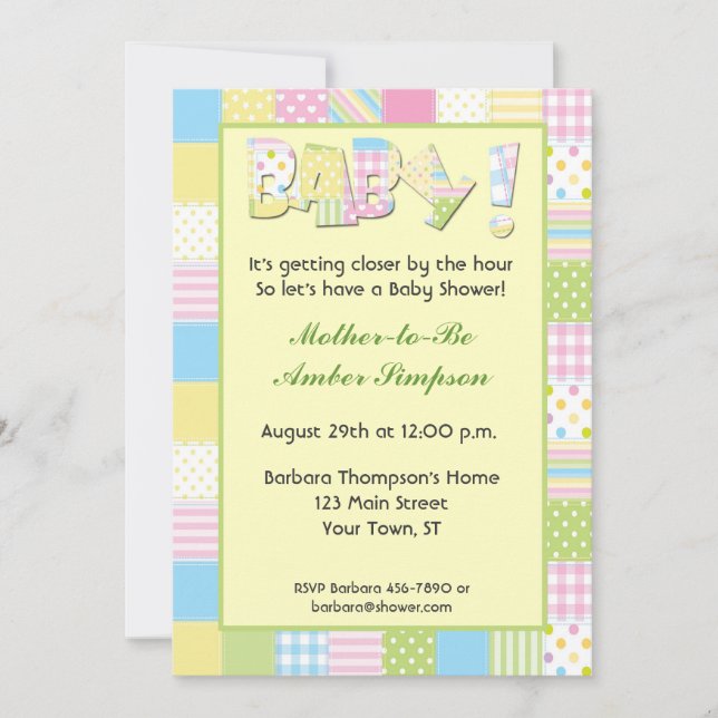 Patchwork Quilt Baby Shower Invitation (Front)