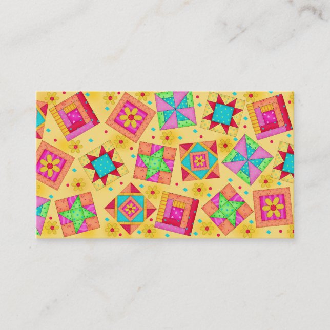 Patchwork Quilt Block Art Yellow Custom Business Card (Front)