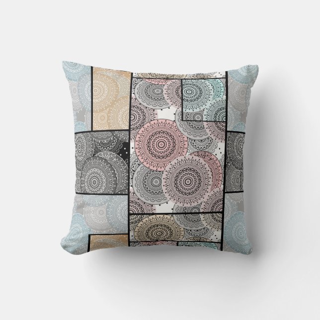 Patchwork quilt ceramic tile circles mandala paste cushion (Front)