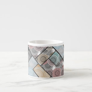 Patchwork quilt ceramic tile circles mandala paste espresso cup