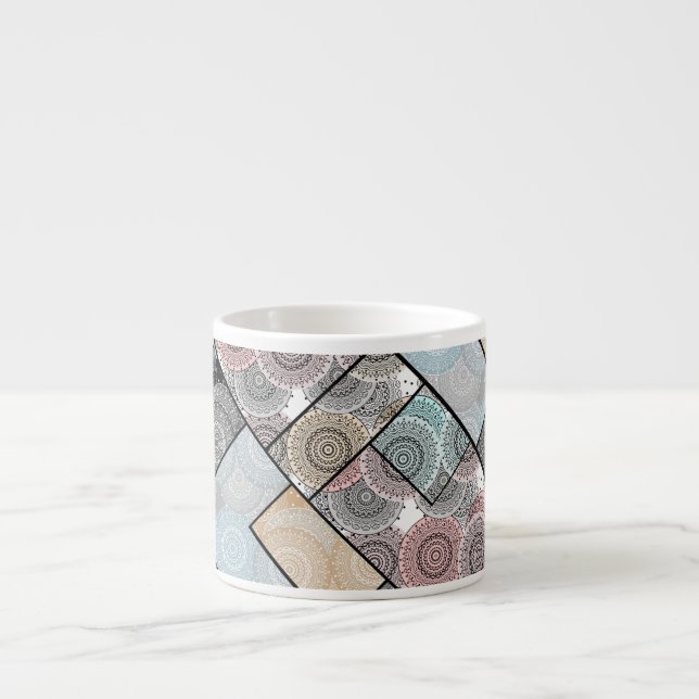 Patchwork quilt ceramic tile circles mandala paste espresso cup (Front)