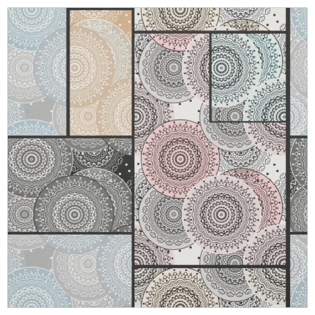 Patchwork quilt ceramic tile circles mandala paste fabric (Swatch)