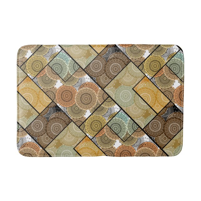 Patchwork quilt ceramic tile circles mandala patch bath mat (Front)