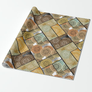 Patchwork quilt ceramic tile circles mandala patch wrapping paper