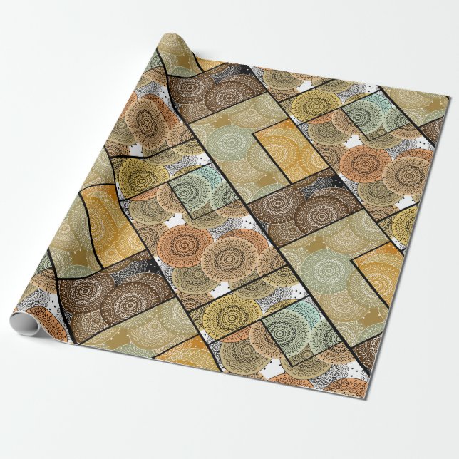 Patchwork quilt ceramic tile circles mandala patch wrapping paper (Unrolled)