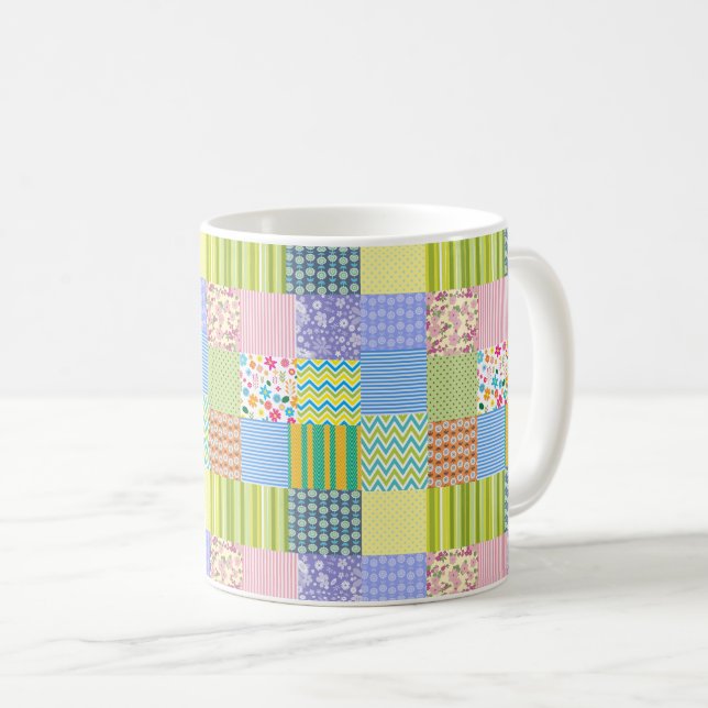 Patchwork Quilt Chevron Stripes Polka Dots Flowers Coffee Mug (Front Right)