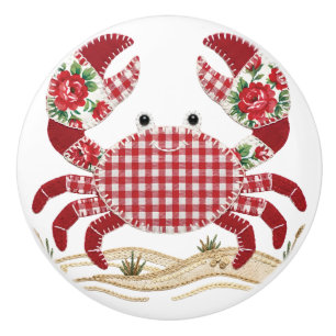 Patchwork Quilt Crab Ceramic Knob