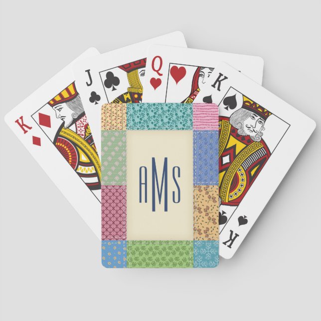 Patchwork Quilt Custom Monogram | Name Playing Cards (Back)