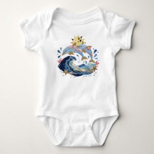 Patchwork Quilt Dolphins Baby Bodysuit