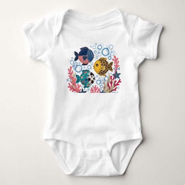 Patchwork Quilt Fish Baby Bodysuit (Front)