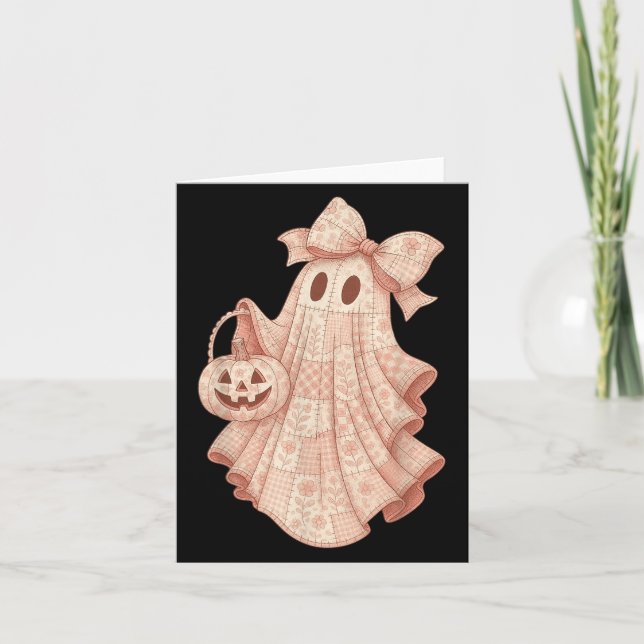 Patchwork Quilt Flower Nk Ghost Coquette Halloween Card (Front)
