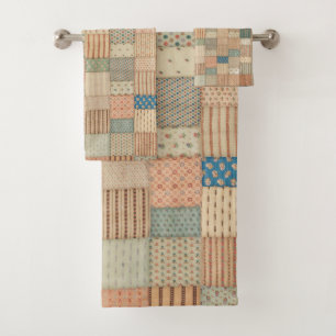 Patchwork quilt in muted colours bath towel set