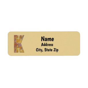 Patchwork Quilt Letter K Initial Monogram Address Return Address Label