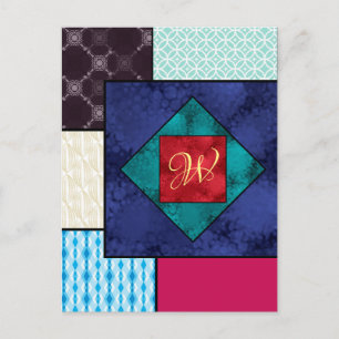 Patchwork Quilt Monogram Postcard