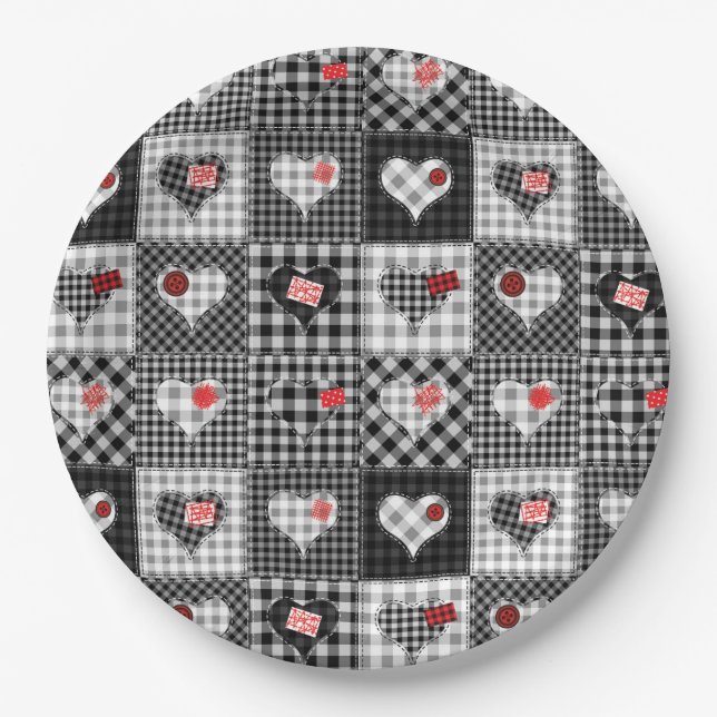 Patchwork Quilt Multicolored Gingham Paper Plate (Front)