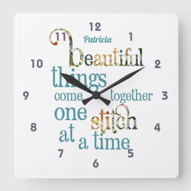Patchwork Quilt One Stitch at A Time Square Wall Clock (Front)