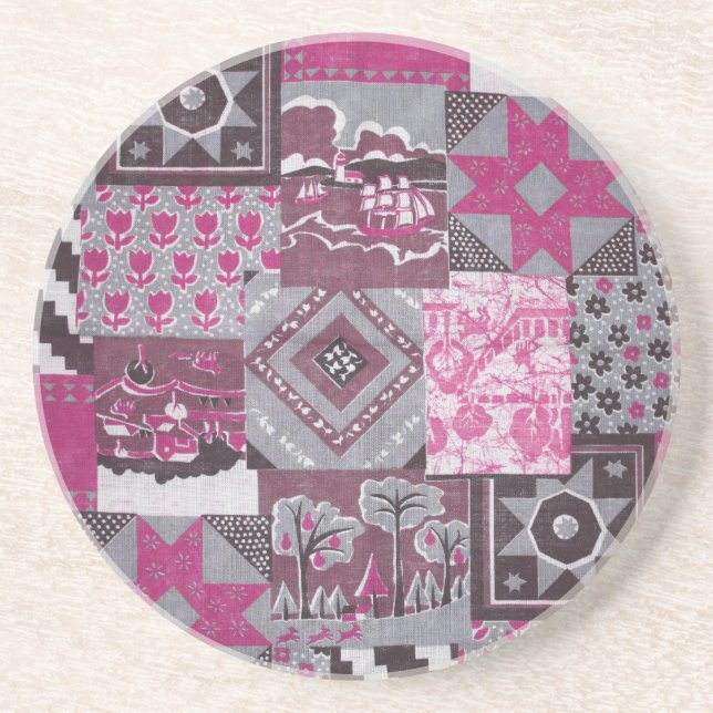 Patchwork Quilt Sandstone Coaster (Front)