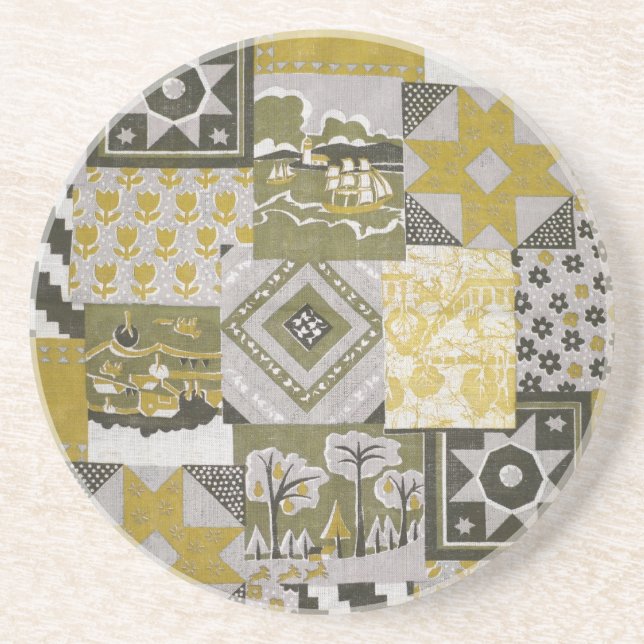 Patchwork Quilt Sandstone Coaster (Front)
