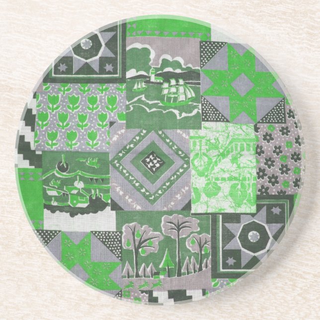 Patchwork Quilt Sandstone Coaster (Front)