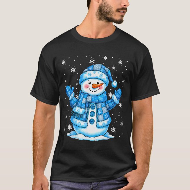Patchwork Quilt Snowman Quilter Merry Christmas Pa T-Shirt (Front)