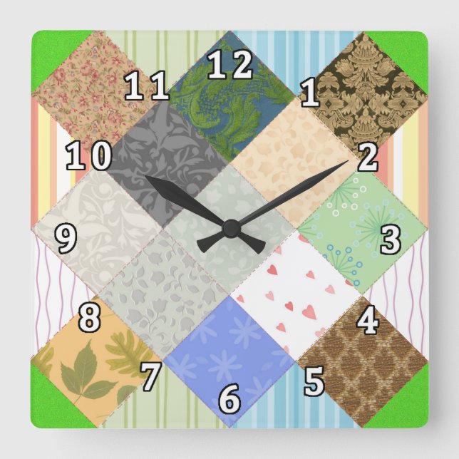 Patchwork Quilt Square Wall Clock (Front)