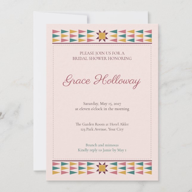 Patchwork Quilt Star Bridal Shower Invitation (Front)