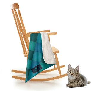 Patchwork Quilt - Teal / Turquoise - own initials Sherpa Blanket