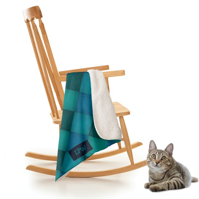 Patchwork Quilt - Teal / Turquoise - own initials  Sherpa Blanket (Creator Uploaded)