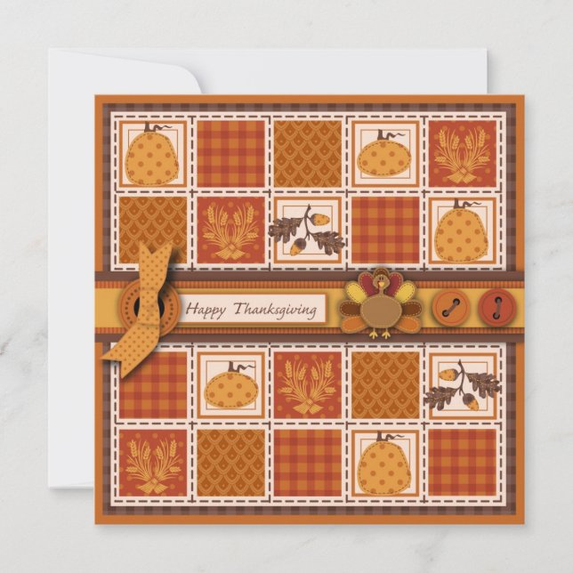 Patchwork Quilted-look Thanksgiving Invitation (Front)