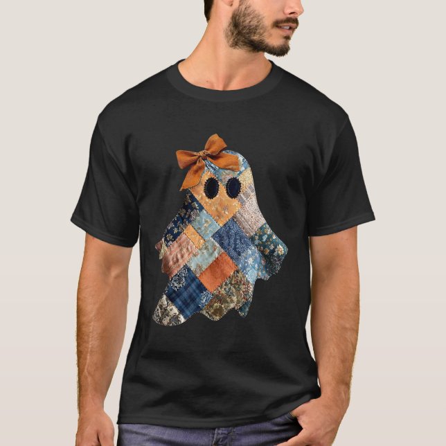 Patchwork Quilter Fall Ghost Bow Quilt Block Autum T-Shirt (Front)