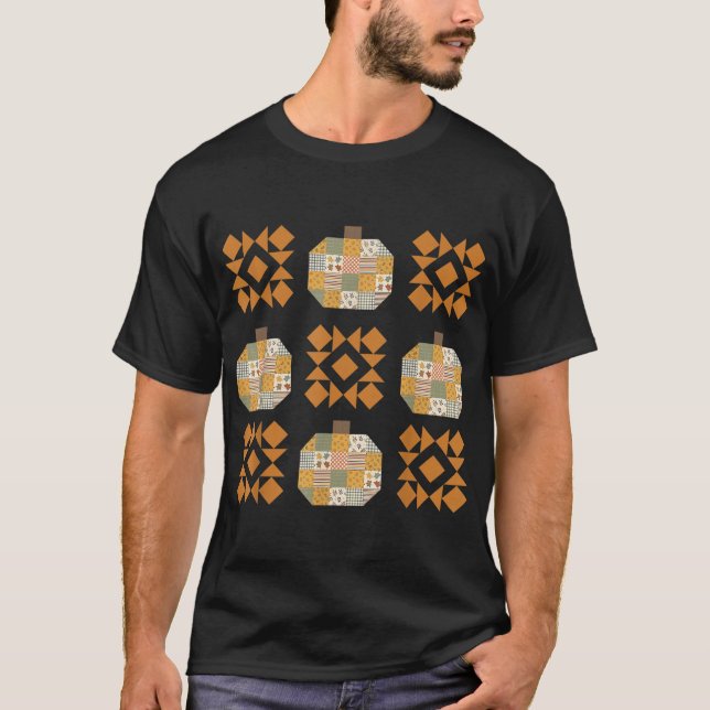 Patchwork Quilter Fall Pumpkin Quilt Block Autumn  T-Shirt (Front)