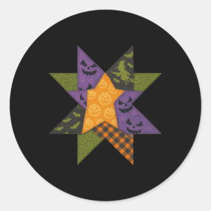 Patchwork Quilting Block Star Pattern Halloween Qu Classic Round Sticker