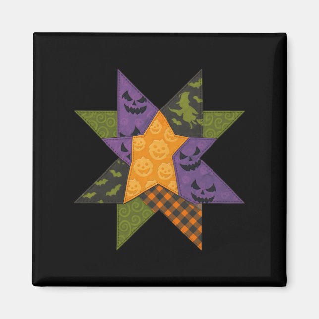 Patchwork Quilting Block Star Pattern Halloween Qu Magnet (Front)