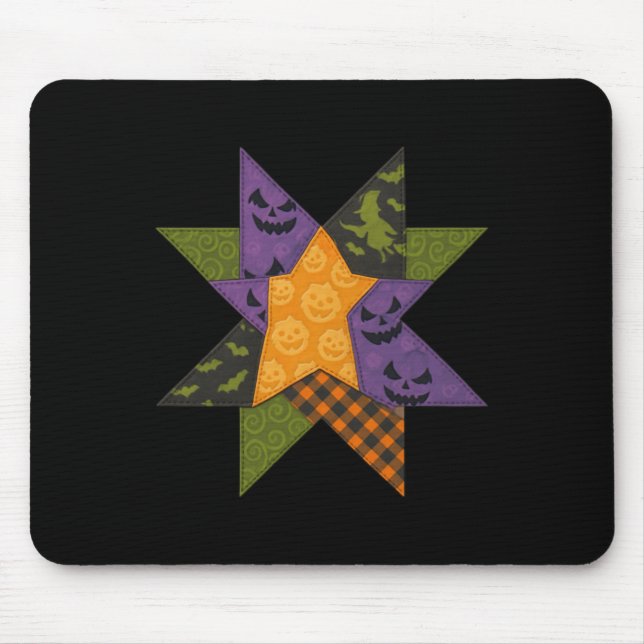 Patchwork Quilting Block Star Pattern Halloween Qu Mouse Pad (Front)