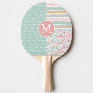 Patchwork Rainbow Hearts Monogram Ping Pong Paddle