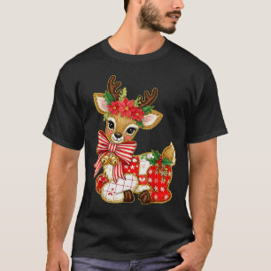 Patchwork Reindeer Preppy Girly Christmas Xmas Hol T-Shirt