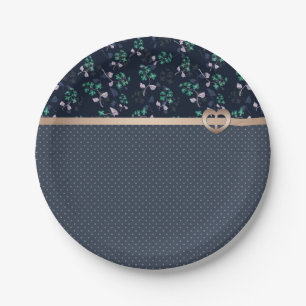 Patchwork, Retro, blau Paper Plate