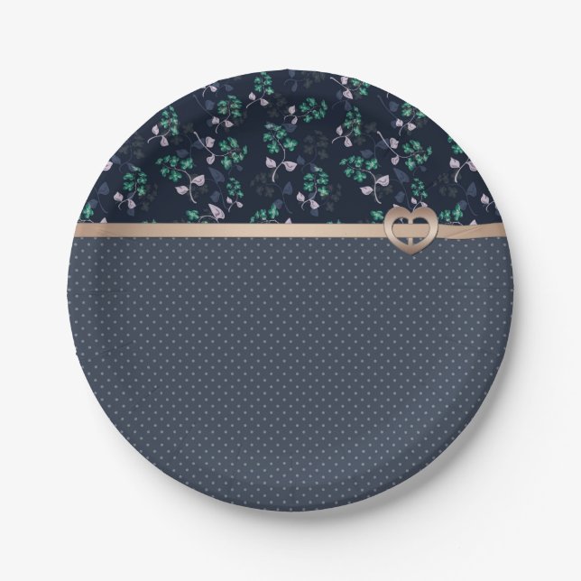 Patchwork, Retro, blau Paper Plate (Front)