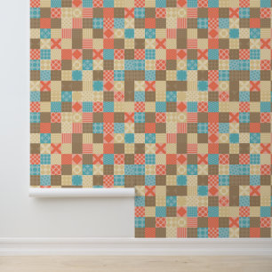 Patchwork Retro Pink Mid Century Wallpaper