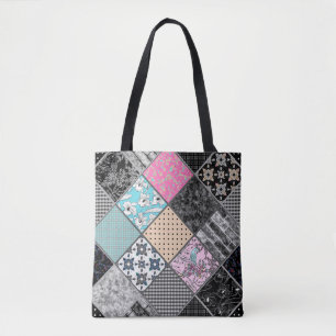 Patchwork retro vintage colours patchwork quilting tote bag