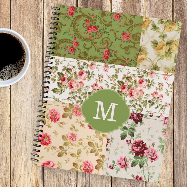 Patchwork Rose Custom Monogram Journal Notebook (Creator Uploaded)