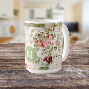 Patchwork Rose Custom Monogram Tea Coffee Mug