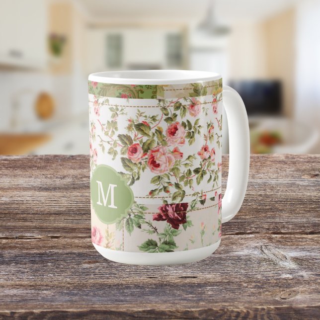 Patchwork Rose Custom Monogram Tea Coffee Mug (Creator Uploaded)