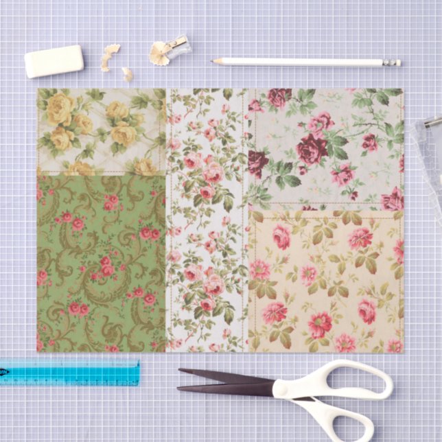 Patchwork Rose Pattern Decoupage Paper (Craft)