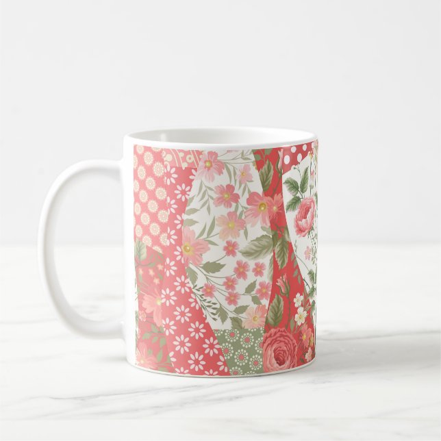Patchwork roses: seamless pattern design. coffee mug (Left)