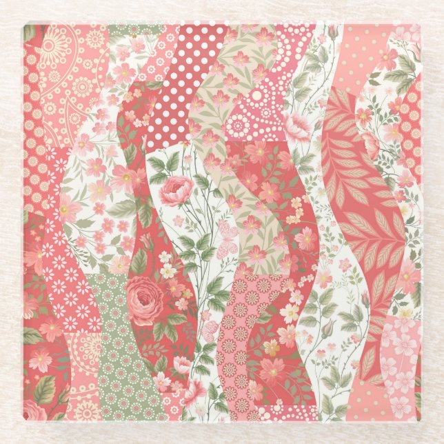 Patchwork roses: seamless pattern design. glass coaster (Front)