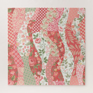 Patchwork roses: seamless pattern design. jigsaw puzzle