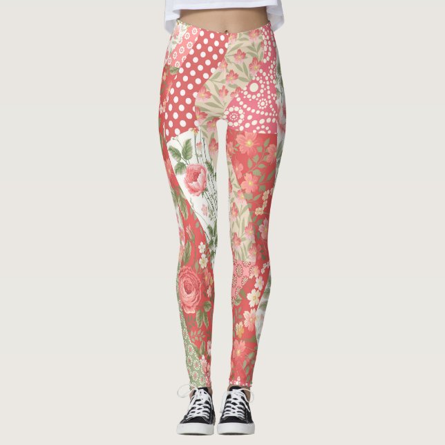 Patchwork roses: seamless pattern design. leggings (Front)